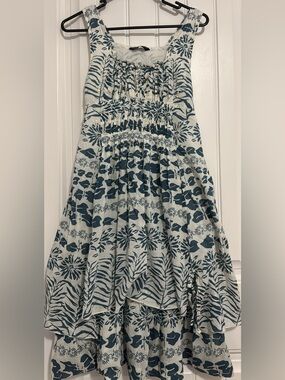 Women's Blue Floral Smocked Midi Skirt